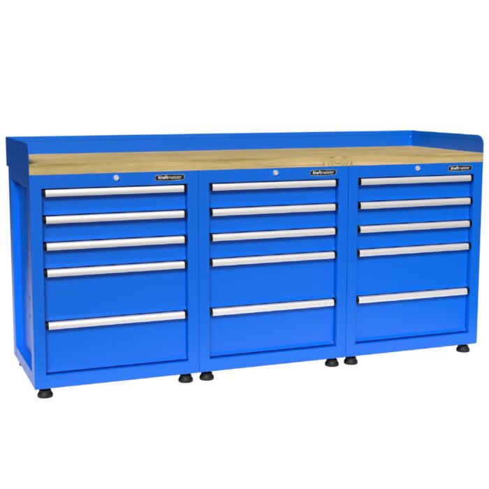 Kraftmeister Premium workbench 15 drawers rubberwood blue