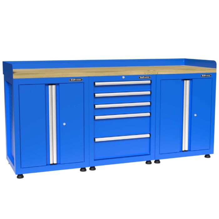 Kraftmeister Premium workbench 5 drawers 4 doors rubberwood blue