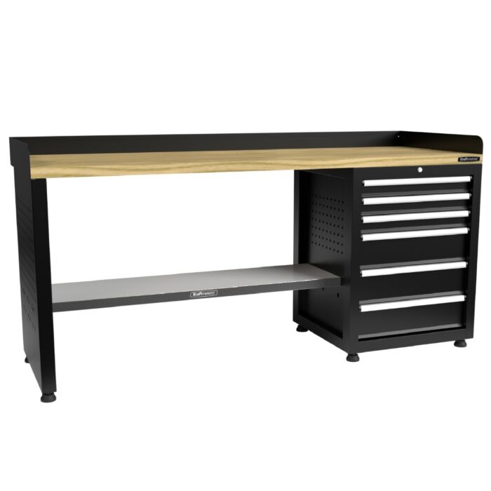 Kraftmeister Pro workbench 6 drawers oak 200 cm black