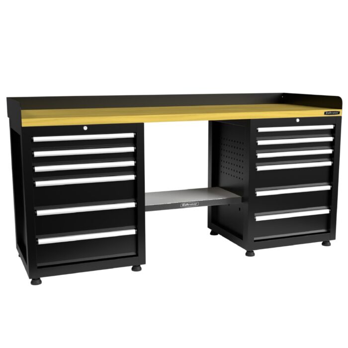 Kraftmeister Pro workbench 12 drawers MDF 200 cm black