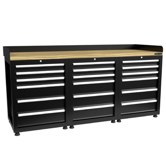 Kraftmeister Pro workbench 18 drawers oak 200 cm black