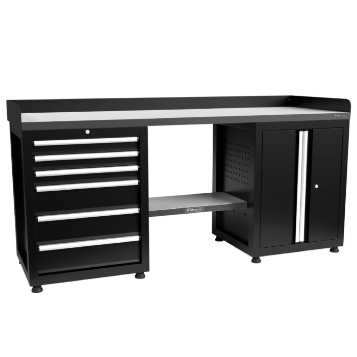 Kraftmeister Pro workbench 6 drawers 2 doors stainless steel 200 cm black