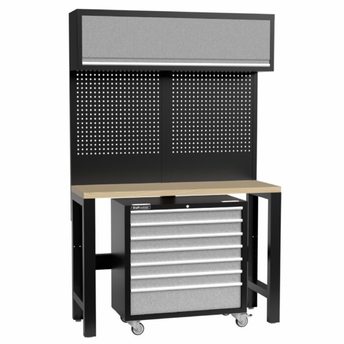 Kraftmeister Standard workbench with wall cabinet and roller cabinet plywood 136 cm grey