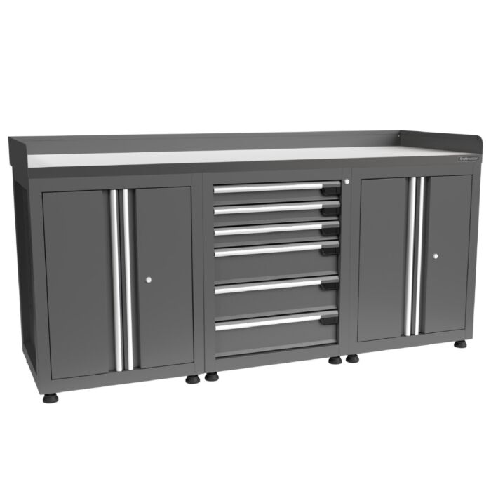 Kraftmeister Pro workbench 6 drawers 4 doors stainless steel 200 cm grey