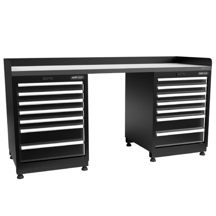 Kraftmeister Expert workbench 14 drawers stainless steel 200 cm black