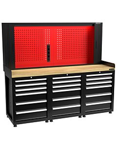 Kraftmeister Pro workbench with tool panel 18 drawers oak 200 cm black