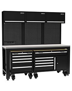 Kraftmeister Pro garage storage system with roller cabinets stainless steel black