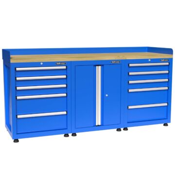 Kraftmeister Premium workbench 10 drawers 2 doors rubberwood blue