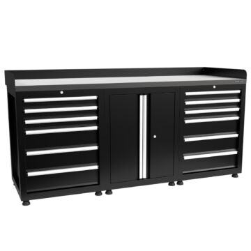 Kraftmeister Pro workbench 12 drawers 2 doors stainless steel 200 cm black