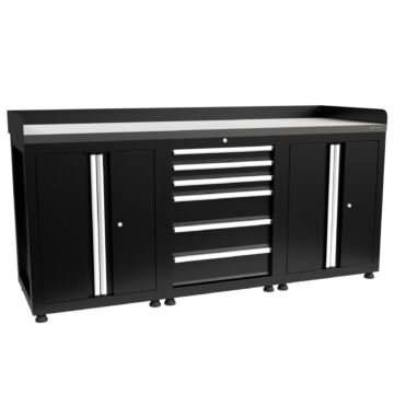 Kraftmeister Pro workbench 6 drawers 4 doors stainless steel 200 cm black