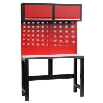 Kraftmeister Standard workbench with 2 wall cabinets stainless steel 136 cm red