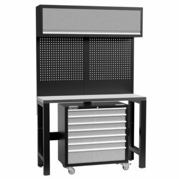 Kraftmeister Standard workbench with wall cabinet and roller cabinet stainless steel 136 cm grey