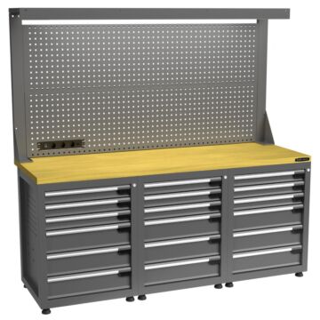 Kraftmeister Pro workbench with tool panel 18 drawers MDF 200 cm grey