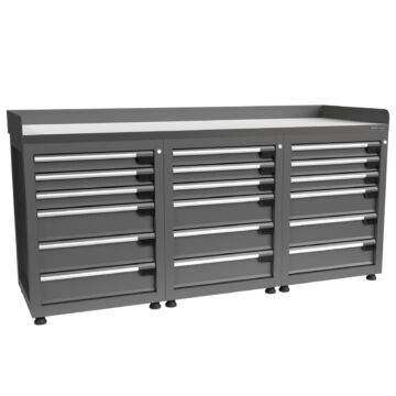 Kraftmeister Pro workbench 18 drawers stainless steel 200 cm grey