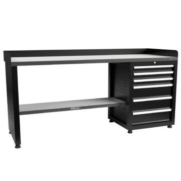 Kraftmeister Pro workbench 6 drawers stainless steel 200 cm black