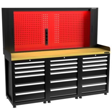 Kraftmeister Pro workbench with tool panel 18 drawers MDF 200 cm black