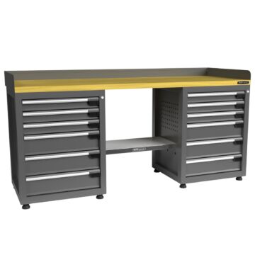 Kraftmeister Pro workbench 12 drawers MDF 200 cm grey