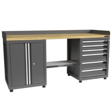 Kraftmeister workbench 6 drawers 2 doors Oak 200 cm grey