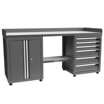 Kraftmeister Pro workbench 6 drawers 2 doors stainless steel 200 cm grey