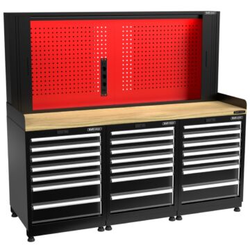 Kraftmeister Expert workbench with tool panel 21 drawers oak 200 cm grey