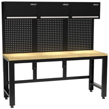 Kraftmeister Pro worktable with 3 wall cabinets oak 204 cm black