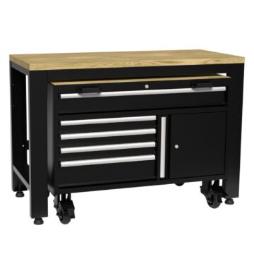 Kraftmeister Premium workbench with roller cabinet oak 136 cm black