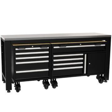 Kraftmeister Premium workbench with roller cabinet stainless steel 204 cm black